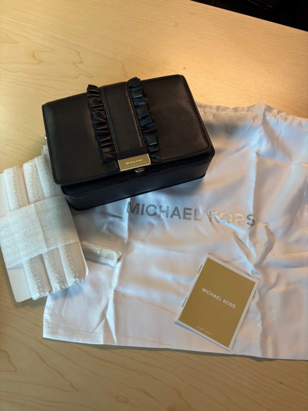 Michael Kors Black Leather Ruffle-Trim purse